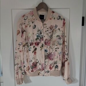 New Look Cream and Pink Floral Bomber Jacket